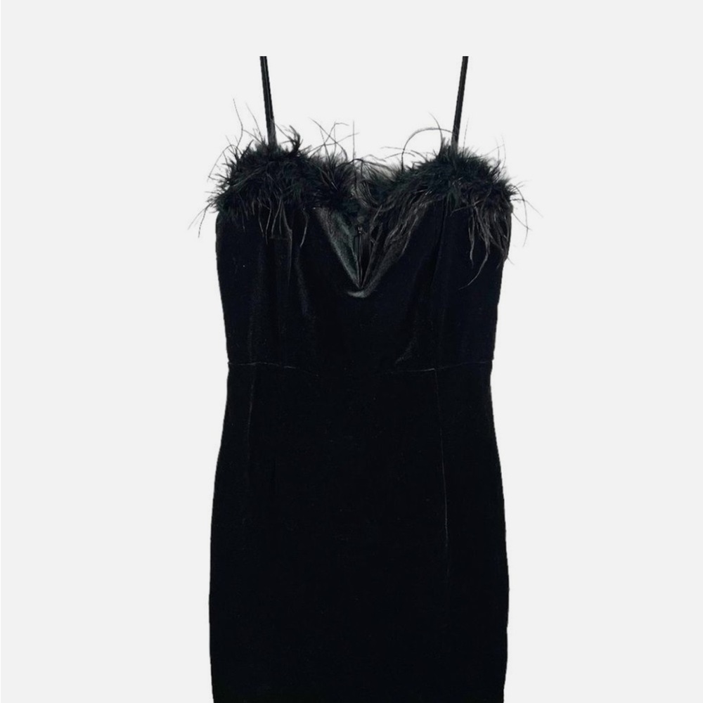Superdown Black Strapless Dress with Feather Detail